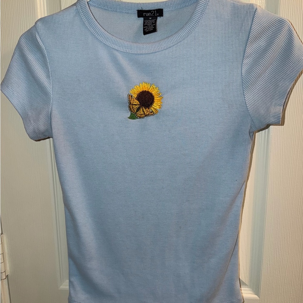 Rue21 Blue Tee with Sunflower Design